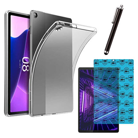 Samsung Galaxy Tab S6 Lite SM P610 Uyumlu Şeffaf Kılıf Cam Kalem Set