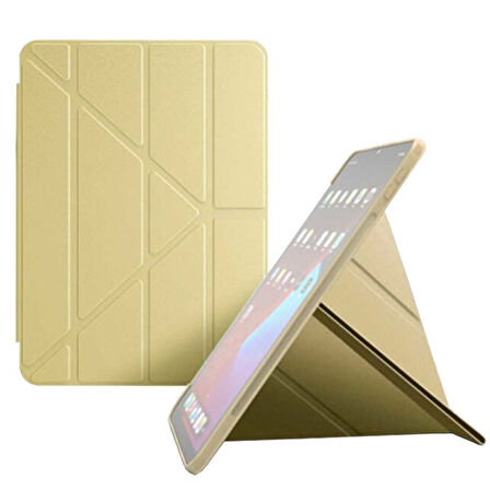 Apple iPad Air M3 11 inç Uyumlu A3266 A3267 Smart Cover Üçgen Stand Arkası Şeffaf Tablet Kılıfı