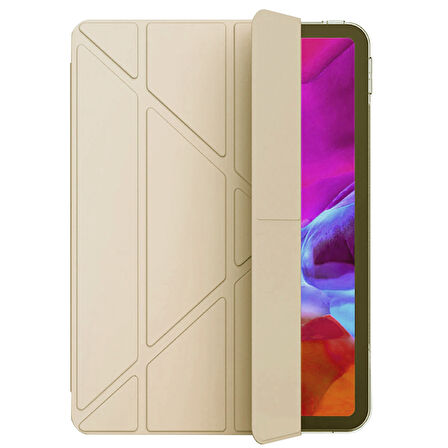 Apple iPad Air M3 11 inç Uyumlu A3266 A3267 Smart Cover Üçgen Stand Arkası Şeffaf Tablet Kılıfı