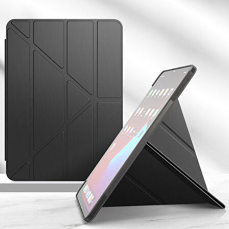 Apple iPad Air M3 11 inç Uyumlu A3266 A3267 Smart Cover Üçgen Stand Arkası Şeffaf Tablet Kılıfı