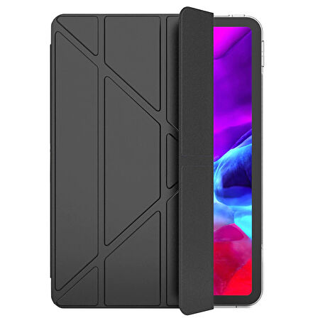Apple iPad Air M3 11 inç Uyumlu A3266 A3267 Smart Cover Üçgen Stand Arkası Şeffaf Tablet Kılıfı