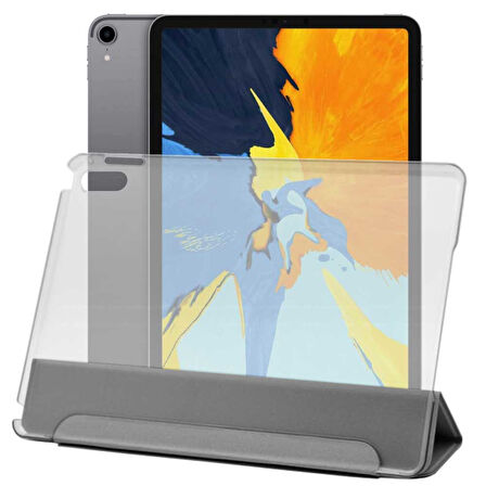 Apple iPad Air M3 11 inç Uyumlu A3266 A3267 Smart Cover Üçgen Stand Arkası Şeffaf Tablet Kılıfı
