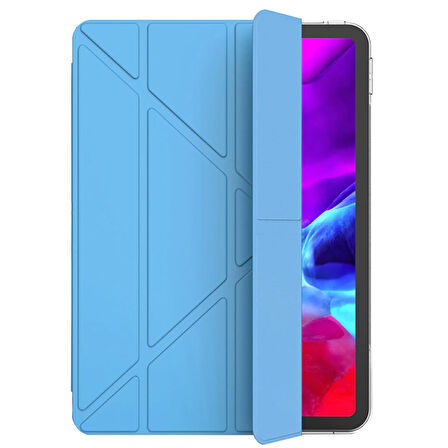Apple iPad Air 5 Nesil Uyumlu A2588 A2589 A2591 Smart Cover Üçgen Stand Arkası Şeffaf Tablet Kılıfı
