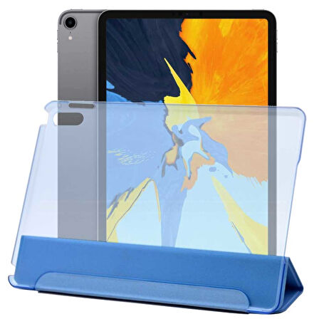 Apple iPad Air 5 Nesil Uyumlu A2588 A2589 A2591 Smart Cover Üçgen Stand Arkası Şeffaf Tablet Kılıfı