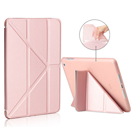Apple iPad 5 ve 6 Nesil Uyumlu Smart Cover Üçgen Stand Arkası Şeffaf Tablet Kılıfı