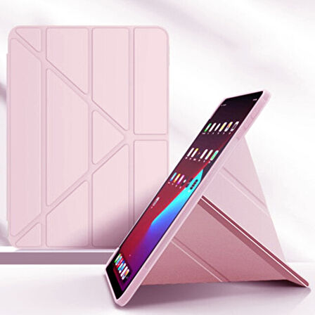 Apple iPad 5 ve 6 Nesil Uyumlu Smart Cover Üçgen Stand Arkası Şeffaf Tablet Kılıfı