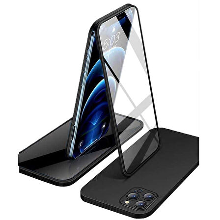 Apple iPhone 13 Pro Max Uyumlu 360 Derece Tam Kaplayan Cam Kapak Kılıf