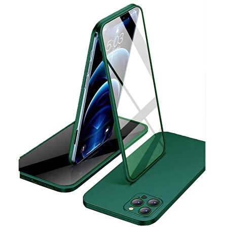 Apple iPhone 12 Pro Uyumlu 360 Derece Tam Kaplayan Cam Kapak Kılıf