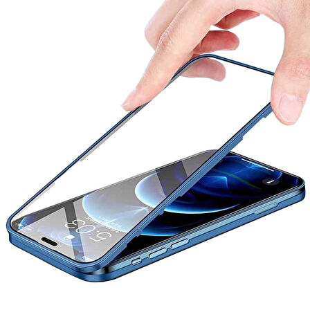 Apple iPhone 12 Uyumlu 360 Derece Tam Kaplayan Cam Kapak Kılıf