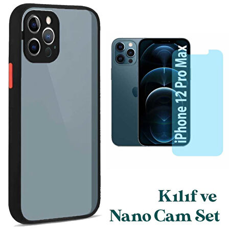 Apple iPhone 12 Pro Max Uyumlu Montreal Kılıf Ve Nano Cam Ekran Koruyucu Set