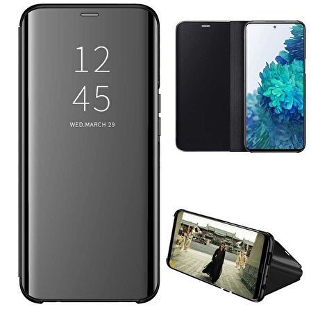 Samsung Galaxy S20 Uyumlu Aynalı Kapaklı Lüx Kılıf Siyah