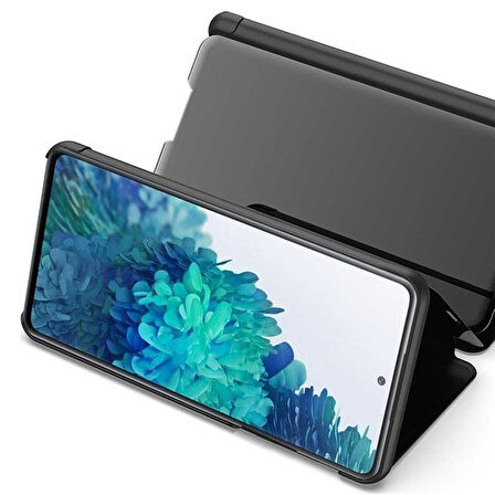 Samsung Galaxy S20 Uyumlu Aynalı Kapaklı Lüx Kılıf Siyah