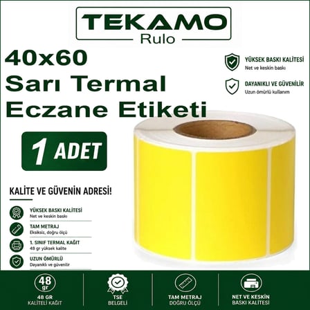 40x60 Sarı Termal Sarı Etiket Eczane İlaç Tarif Etiketi 500 Sarım