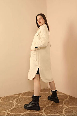 Jakar Kumaş Küçük Pitikare Oversize Uzun Gömlek-Taş