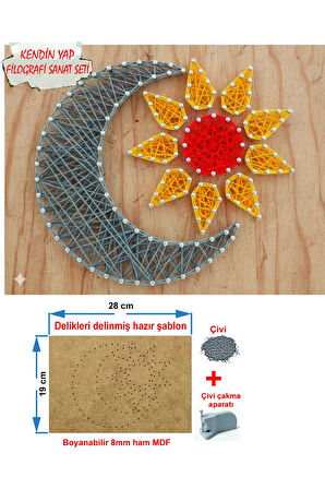 İp Sanatı Dikkat Geliştirici el becerisi Çocuk Montessori Eğitimi Filografi Hazır Set Ay-Güneş