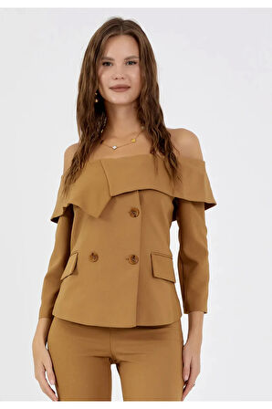 Kadın Kayık Yaka Ceket Geniş Paça Pantolon Alt-Üst Takım