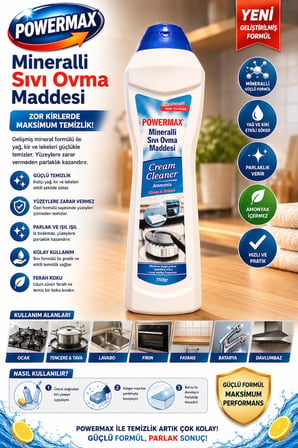 POWERMAX Mineralli Sıvı Ovma Maddesi 750 gr x3 Set Çok Amaçlı Yüzey Temizleyici