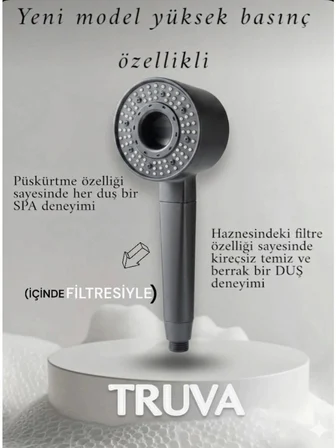 Su Tasarruflu Yüksek Basınç Özellikli 5 Fonksiyonlu Lüks Model Duş Başlığı(3 Yedek Filtreli)