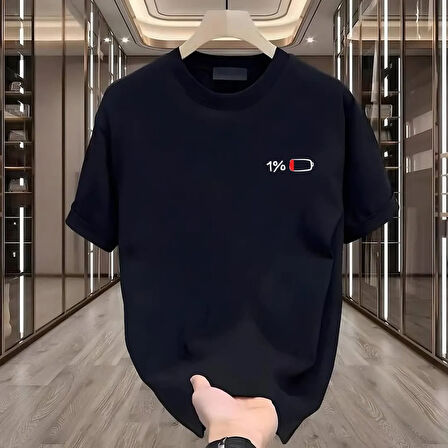 %1 Baskılı Siyah Oversize Erkek Tshirt