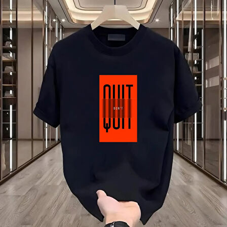 Dont Quit Baskılı Siyah Oversize Erkek Tshirt