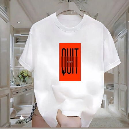 Dont Quit Baskılı Beyaz Oversize Erkek Tshirt