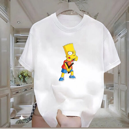 Bart Baskılı Beyaz Oversize Erkek Tshirt