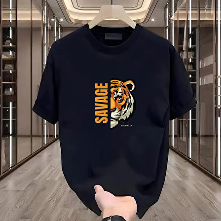 Savage Baskılı Siyah Oversize Erkek Tshirt