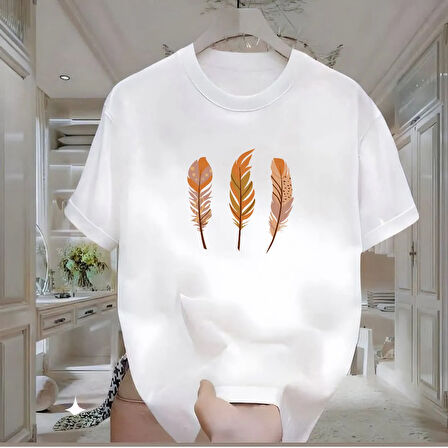 3 Leaf Baskılı Beyaz Oversize Erkek Tshirt