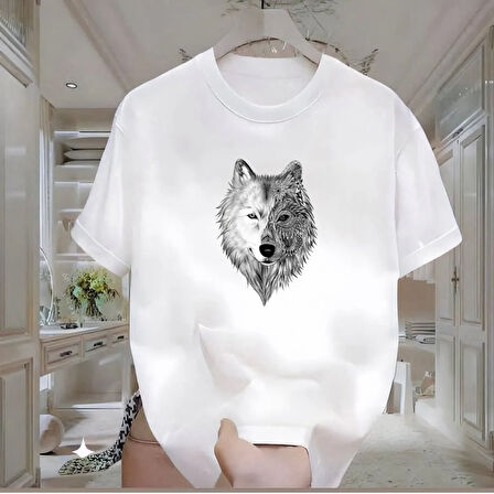 Kurt Baskılı Beyaz Oversize Erkek Tshirt