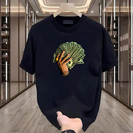 Hand Money Baskılı Siyah Oversize Erkek Tshirt