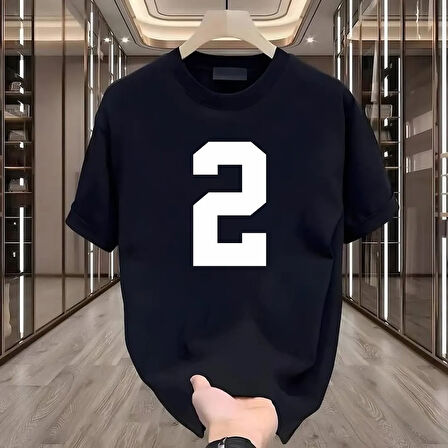 2 Baskılı Siyah Oversize Erkek Tshirt