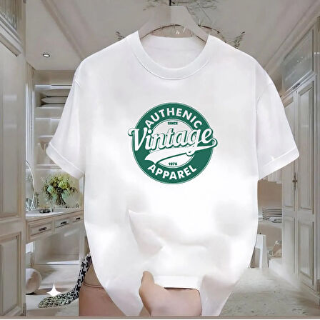 Vintage Baskılı Beyaz Oversize Erkek Tshirt