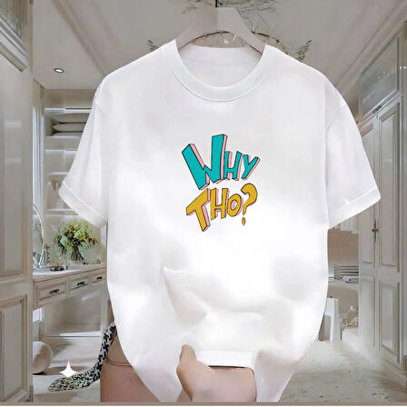 Why Tho Baskılı Beyaz Oversize Erkek Tshirt