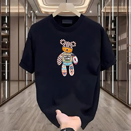 Mind Bear Baskılı Siyah Oversize Erkek Tshirt
