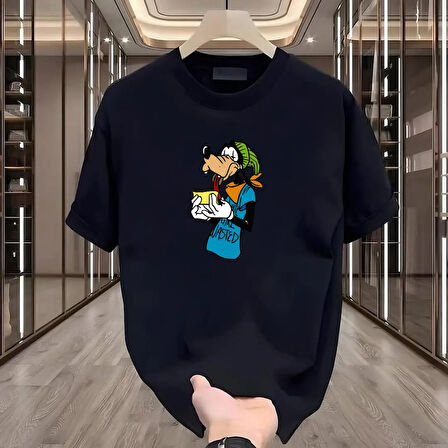 Goofy Goof Baskılı Siyah Oversize Erkek Tshirt