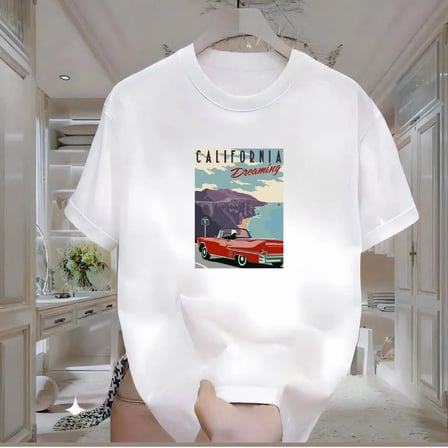 California Dreaming Baskılı Beyaz Oversize Tshirt