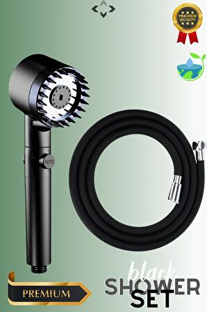 Black Shower Set Basınçlı 3 Kademeli Turbo Duş Başlığı 150 Cm Silikon Duş Hortumu Masajlı Duş Seti