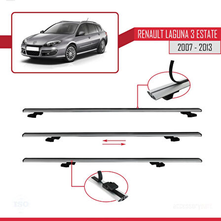 Renault Laguna 3 Estate 2007-2013 Arası ile Uyumlu BASIC Model Ara Atkı Tavan Barı Gri 2 Adet