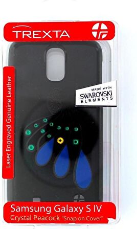 Samsung Galaxy S4 Kılıf Trexta Marka Deri Dokulu Dikişli Sert - Siyah Taşlı