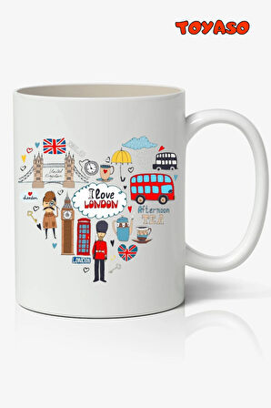 Londra İngiltere London Kalp Temalı Beyaz Kupa Bardak Arkadaşa Sevgiliye Hediye