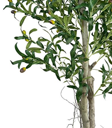 Yapay Zeytin Ağacı 190cm Keten Sarılı Plastik Saksıda İki Gövdeli Doğal Görünümlü Yapay Ağaç