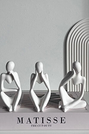 3'lü Beyaz Dekoratif Düşünen Adam Seti