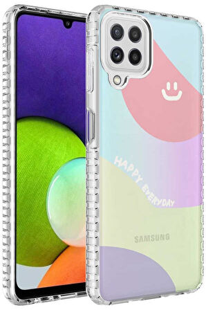 Galaxy A22 4G Kılıf Airbag Kenarlı Renkli Desenli Elegans Silikon