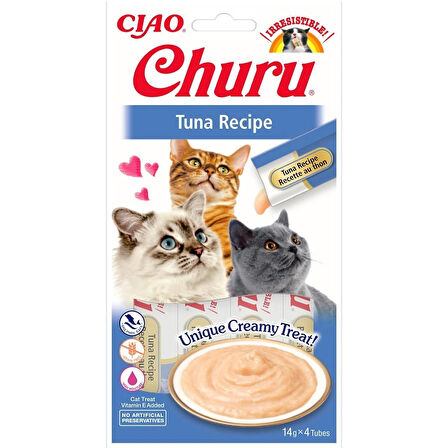 INABA Ciao Kedi Ödül Maması Paketi, Churu Püresi, Ton Balığı Tarifi, 4x14g'lık