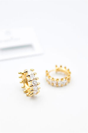 Taşlı Halka Küpe - Altın