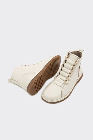 Hakiki Deri Fermuarlı Lastik Bağcıklı Kadın Bot 