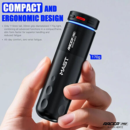 Mast Racer Pro - Kablosuz Dövme Makinesi - Siyah