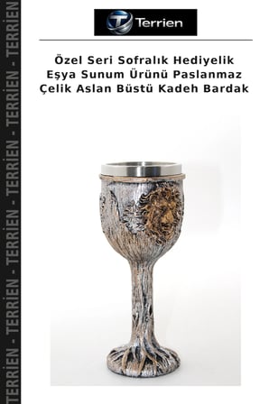 Özel Seri Sofralık Hediyelik Eşya Sunum Ürünü Paslanmaz Çelik Aslan Büstü Kadeh Bardak