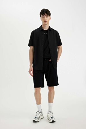 DeFacto Regular Fit Düz Paça Gabardin Bermuda Şort C5397AX24SMBK81
