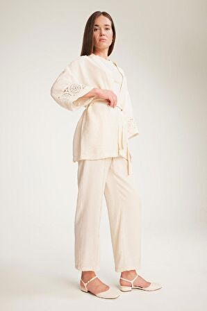 DeFacto Regular Fit Uzun Kollu Kuşaklı Kimono F0986AX25SMBG677